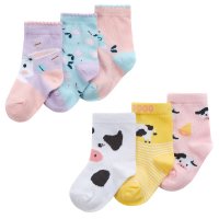 44B987: Baby Girls 3 Pack Cotton Rich Design Ankle Socks (Assorted Sizes)