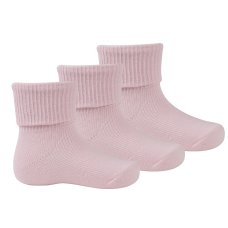 44B076P: Baby 3 Pack Plain Pink Turn Over Socks