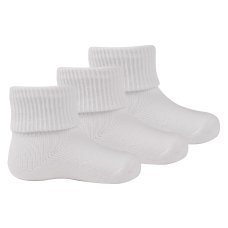 44B267: Baby 3 Pack Plain White Turn Over Socks