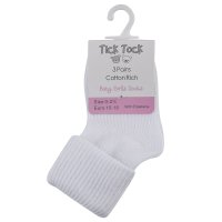 44B076W: Baby 3 Pack Plain White Turn Over Socks