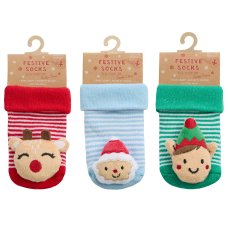 44B1032: Baby 1 Pair Novelty Christmas Socks (0-12 Months)