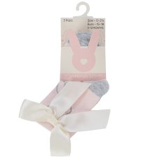 44B1050: Baby Girls 3 Pack Cotton Rich Design Ankle Socks With Bow/ Frill (Assorted Sizes)