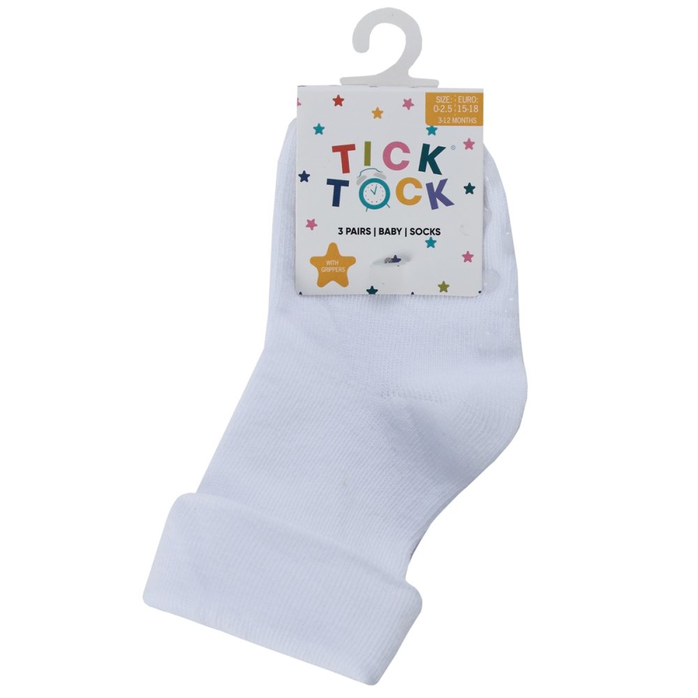 44B1051: Baby 3 Pack Plain White Turn Over Socks 44B1051: Baby 3 Pack Plain White Turn Over Socks