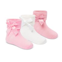 44B1057: Baby Girls 3 Pack TOT Socks With Bows & Grippers