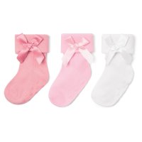 44B1057: Baby Girls 3 Pack TOT Socks With Bows & Grippers