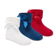 44B1058: Baby Girls 3 Pack TOT Socks With Bows & Grippers