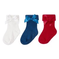 44B1058: Baby Girls 3 Pack TOT Socks With Bows & Grippers