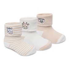 44B1061: Baby Unisex 3 Pack TOT Terry Embroidery Socks With Grippers (Assorted Sizes)