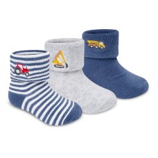 44B1062: Baby Boys 3 Pack TOT Terry Embroidery Socks With Grippers (Assorted Sizes)
