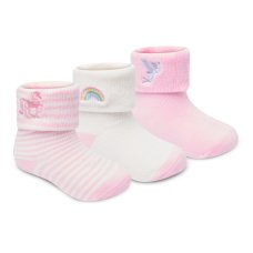 44B1063: Baby Girls 3 Pack TOT Terry Embroidery Socks With Grippers (Assorted Sizes)