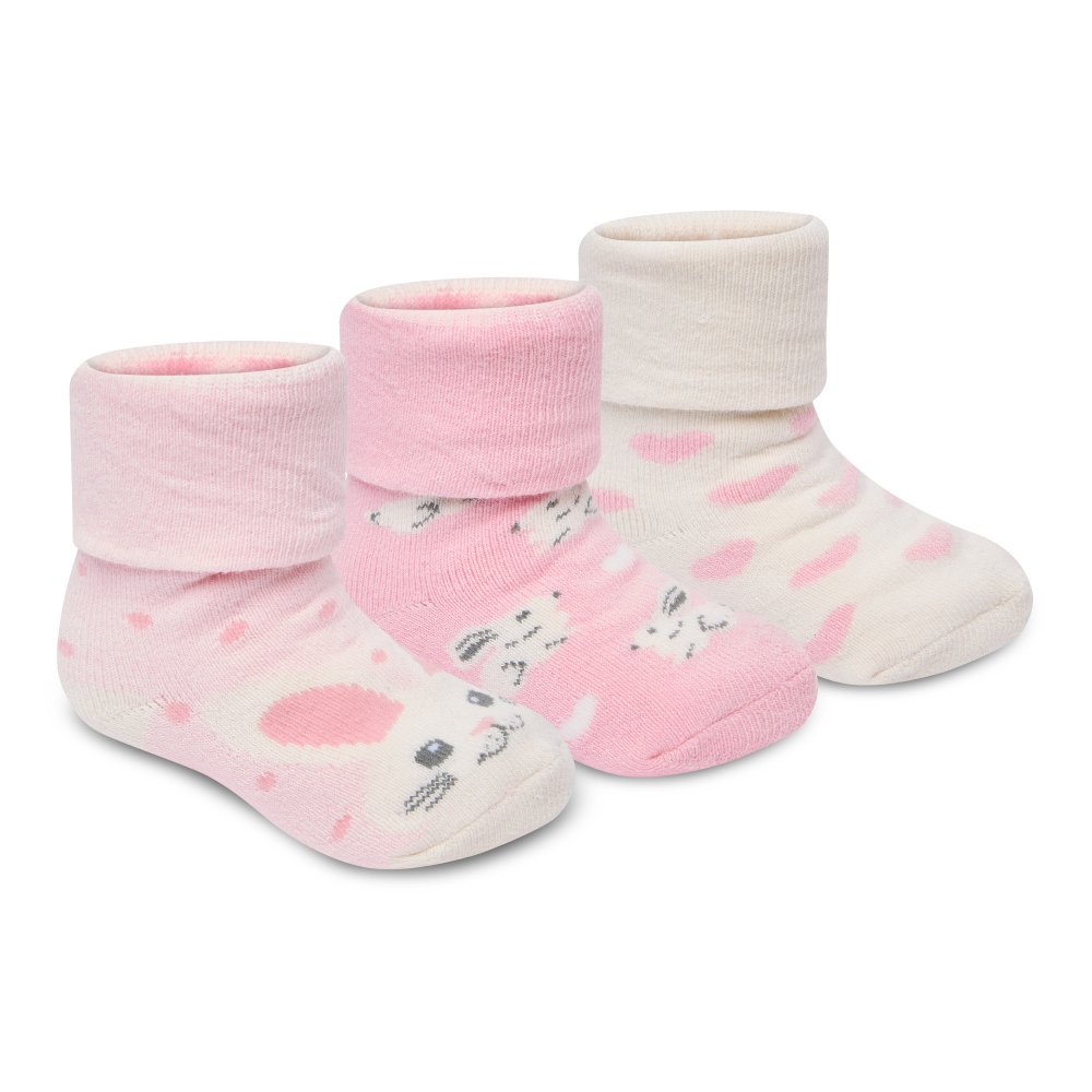 44B1066: Baby Girls 3 Pack TOT Terry Design Socks With Grippers (Assorted Sizes) 44B1066: Baby Girls 3 Pack TOT Terry Design Socks With Grippers (Assorted Sizes)