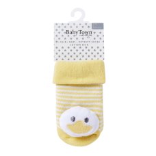 44B1067: Baby 1 Pair Novelty Duck Socks With Rattle (0-12 Months)