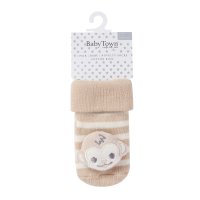 44B1068: Baby 1 Pair Novelty Monkey Socks With Rattle (0-12 Months)