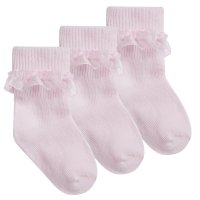 44B270: Baby Girls 3 Pack Pink Frilly Lace TOT Socks-Assorted