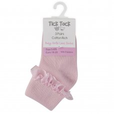44B490: Baby Girls 3 Pack Pink Frilly Lace TOT Socks- Size 3-5.5