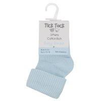 44B459: Baby 3 Pack Plain Sky Turn Over Socks