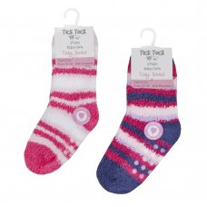 44B838: Baby Girls 2 Pack Cosy Socks With Grippers