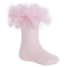 44B881: Baby Girls 1 Pair Tutu Frill Socks With Bow-Pink