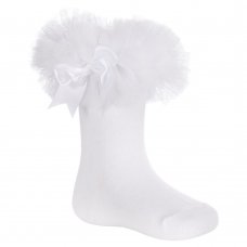 44B880: Baby Girls 1 Pair Tutu Frill Socks With Bow- White