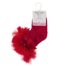 44B882: Baby Girls 1 Pair Tutu Frill Socks With Bow - Red