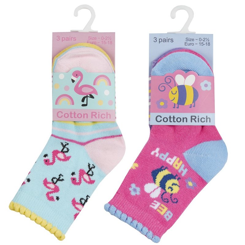 Newborn Baby Girls Ankle High Socks Pack of 3 Cotton Size 0-6 Months 