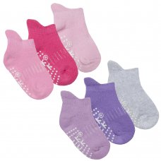 44B928: Baby Girls 3 Pack Terry Trainer Liner Socks With Grippers
