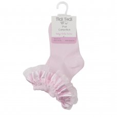 44B932: Baby Girls 1 Pair Organza Ribbon Frill Socks - Pink