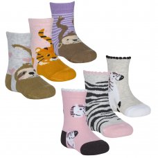 44B957: Baby Girls 3 Pack Cotton Rich Design Ankle Socks (Assorted Sizes)