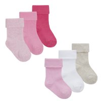 44B962: Baby Girls 3 Pack Plain Assorted Turn Over Socks