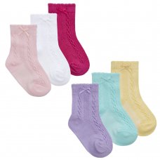 44B963: Baby Girls 3 Pack Cable/ Bow Socks