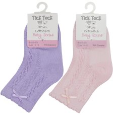 44B963: Baby Girls 3 Pack Cable/ Bow Socks