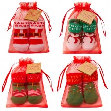 44B968: Baby Christmas Organza Bag Gift Socks (0-12 Months)