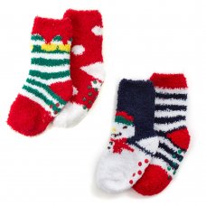 44B970: Baby Christmas 2 Pack Cosy Socks With Grippers