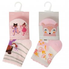 44B976: Baby Girls 3 Pack Cotton Rich Design Ankle Socks ( Size 3-5.5 Only)