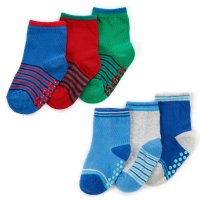 44B977: Baby Boys 3 Pack Heel & Toe Socks With Grippers (Assorted Sizes)