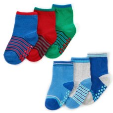 44B977: Baby Boys 3 Pack Heel & Toe Socks With Grippers (Assorted Sizes)