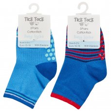 44B977: Baby Boys 3 Pack Heel & Toe Socks With Grippers (Assorted Sizes)