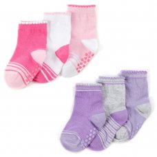 44B978: Baby Girls 3 Pack Heel & Toe Socks With Grippers (Assorted Sizes)