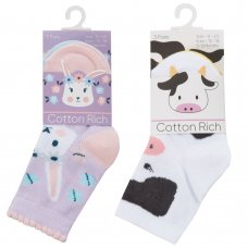 44B987: Baby Girls 3 Pack Cotton Rich Design Ankle Socks (Assorted Sizes)