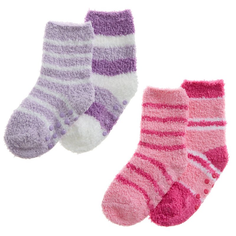 44B994: Baby Girls 2 Pack Cosy Socks With Grippers