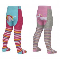 45B149: Babies Unicorn Patch Panel Tights with Grippers (0-24 Months)