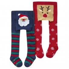 45B160: Baby Christmas Patch Panel Design Tights (0-24 Months)