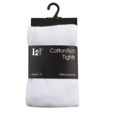Girls Plain White Cotton Rich Tights (2-13 Years)