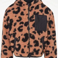 GX565: Brown Animal Print Borg Hooded Jacket (5-6 Years)