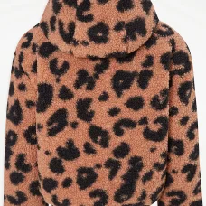 GX565: Brown Animal Print Borg Hooded Jacket (5-6 Years)