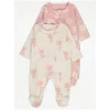 GX564: Baby 2 Pack Flower 2 Way Zip Fasten Fleece Sleepsuits (0-24 Months)