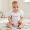 BIS-2120-6162W:  Baby Girls Broderie Anglaise Romper- White (NB-6 Months)