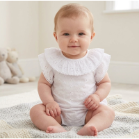 BIS-2120-6162W:  Baby Girls Broderie Anglaise Romper- White (NB-6 Months)