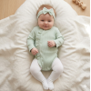 BIS-2120-6176: Baby Girls Ribbed Romper & Headband Set- Sage (0-12 Months)