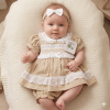BIS-2120-6264: Baby Linen Dress, Pant & Headband Set  (NB-6 Months)